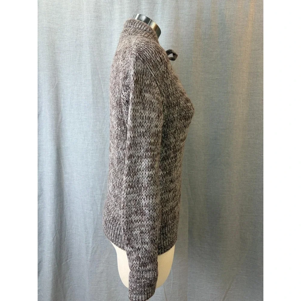 Vintage Florentine Flowers Brown Marled Knit‎ Tie Neck Sweater Wool Blend 44